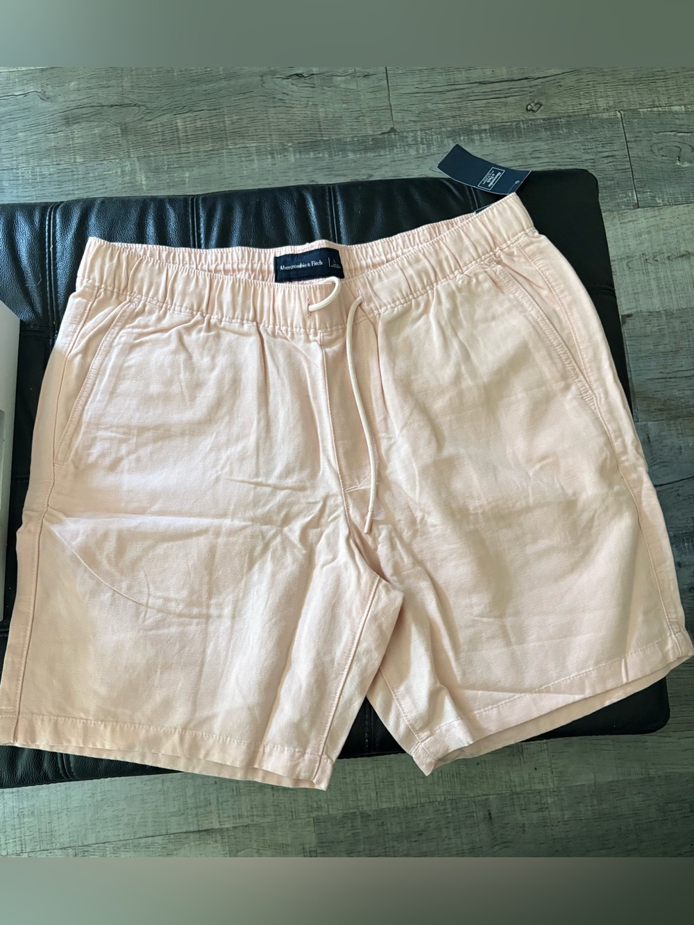 Abercrombie & Fitch Pale Pink Linen-Blend Athletic Drawstring Shorts